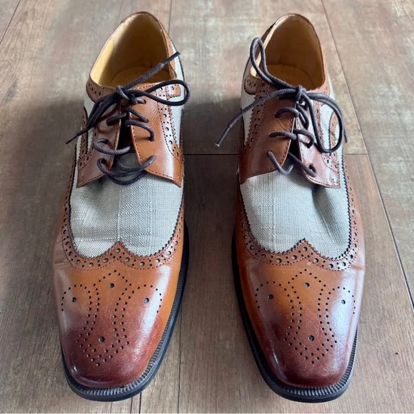 Stacy Adams Harrison Spectator Shoe Cognac Multi Buffalo Leather Size 10.5 - Picture 2 of 7